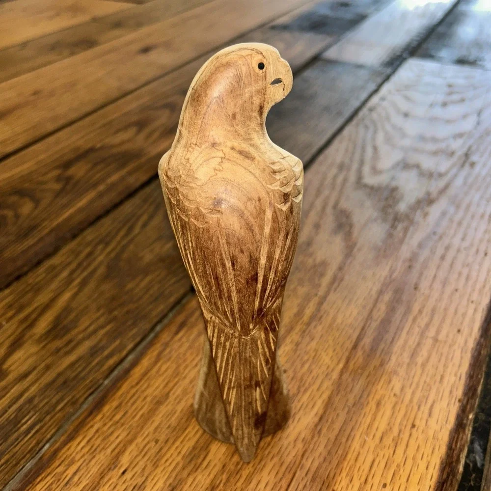 VTG‎ Hand Carved Wooden Parrot On Pillar Mikafi 9